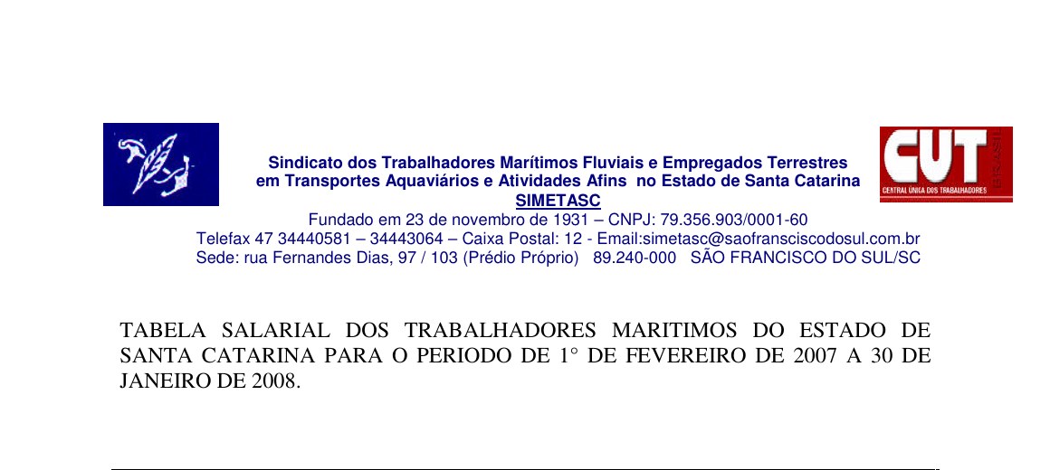 Cabeçalho — Tabela Salarial dos Trabalhadores Marítimos 2007–2008