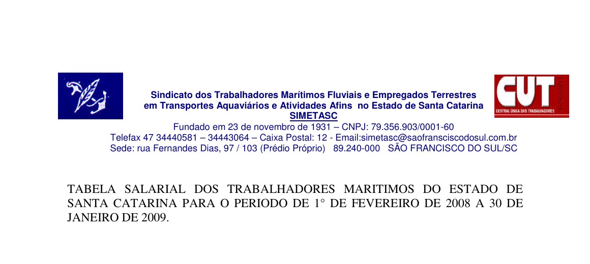 Cabeçalho — Tabela Salarial dos Trabalhadores Marítimos 2008–2009